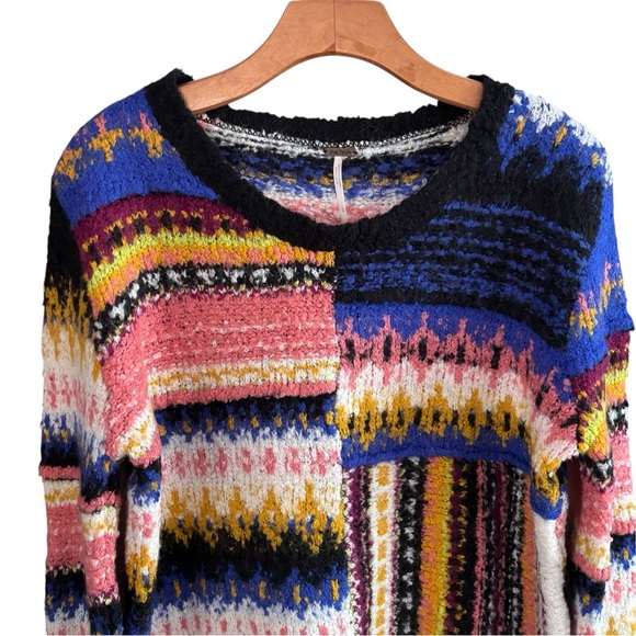 FREE PEOPLE Women’s Best Day Ever Sweater Size L Patchwork Alpaca - Picture 3 of 16